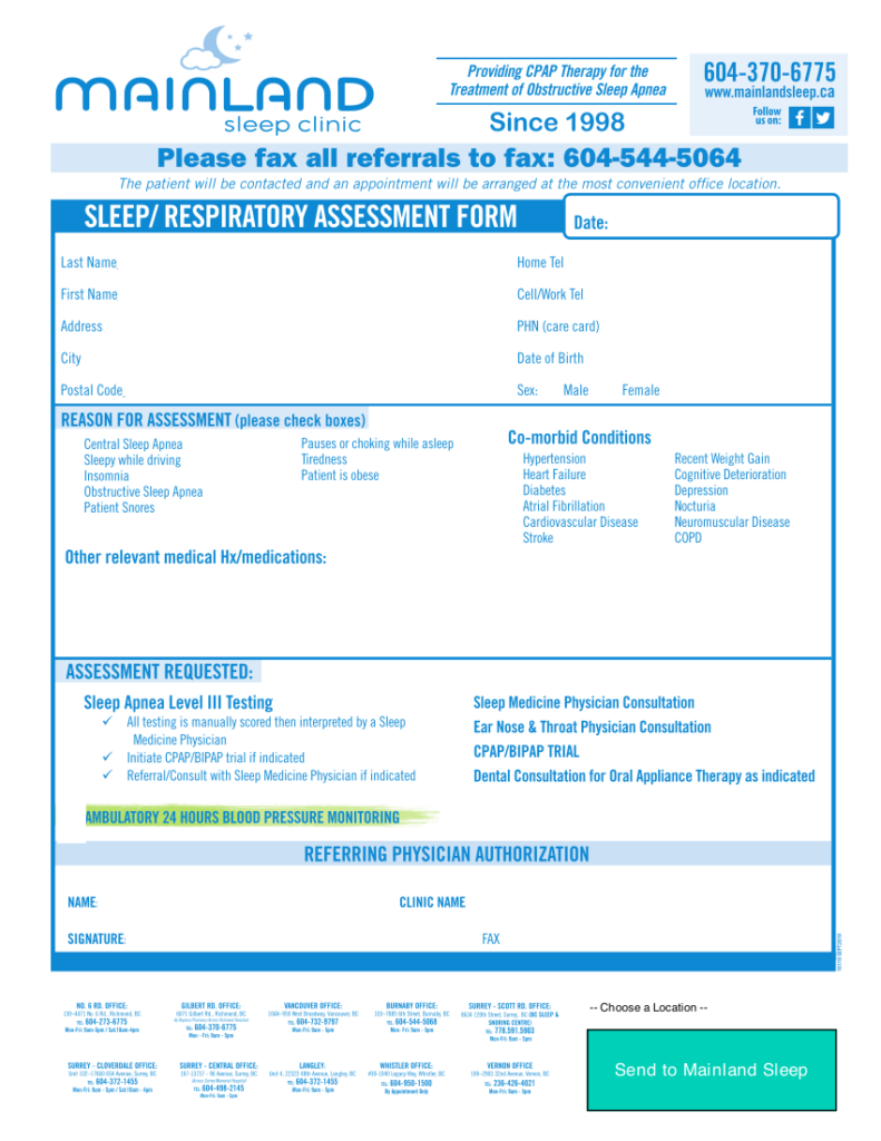 Mainland Sleep Diagnostics Ltd. 2020 eForm - World EMR