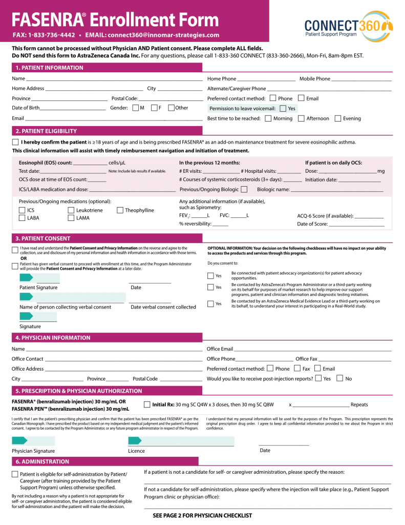 Fasenra benralizumab connect 360 psp enrollment form world emr