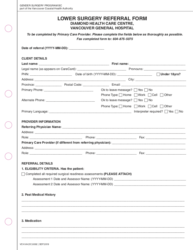 Surgery Form Rp Trans Care BC: Lower Surgery Referral - World EMR