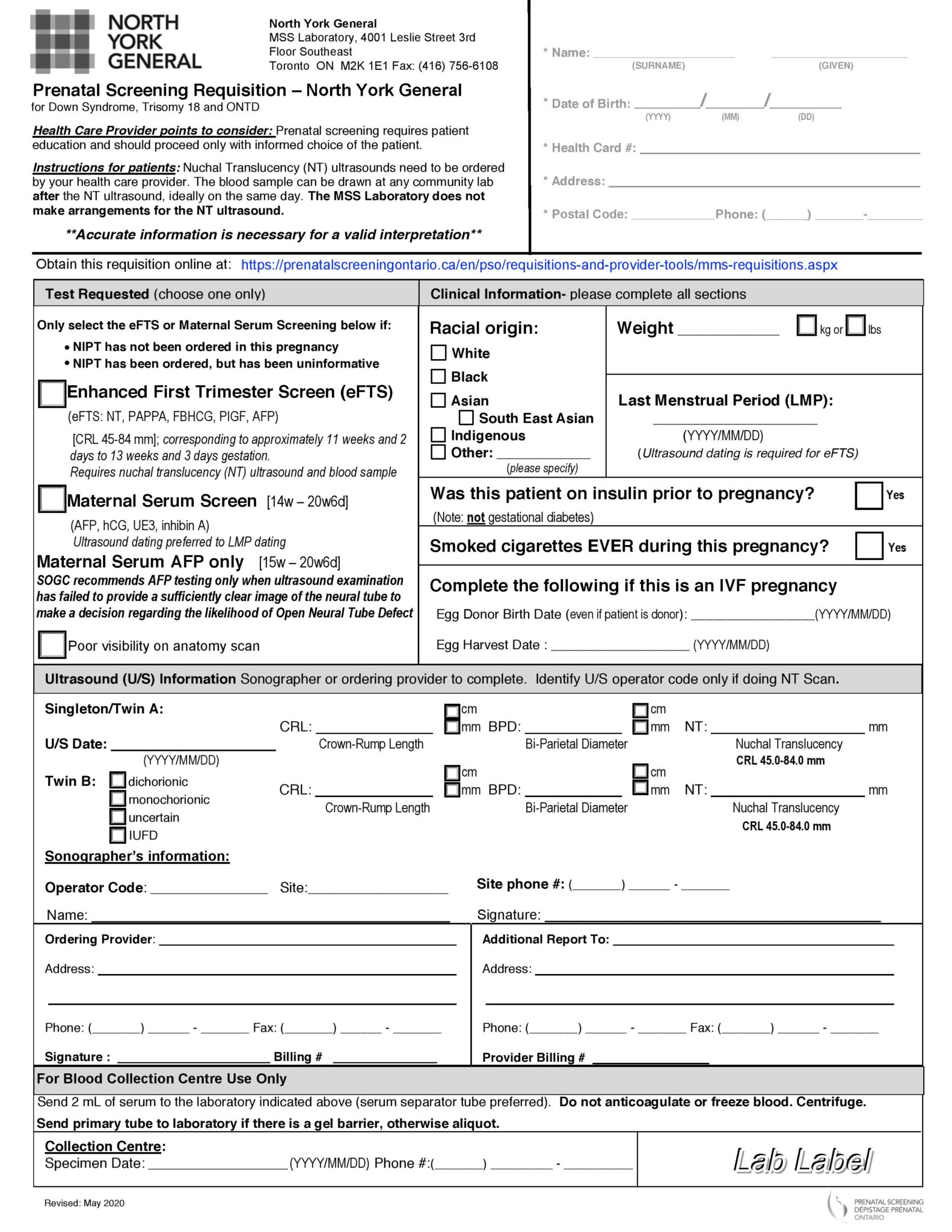 North York General Prenatal Screening Requisition IPS - World EMR