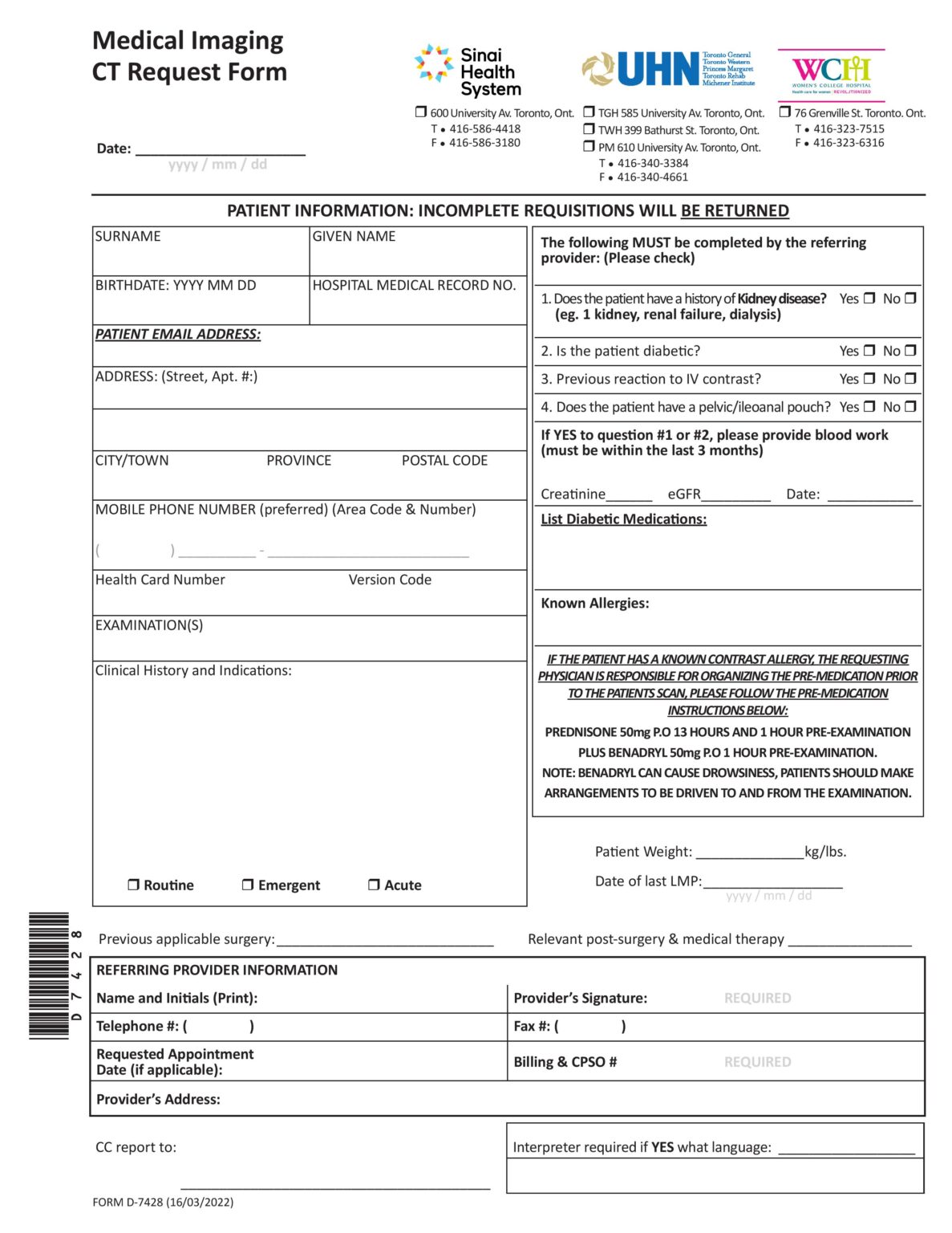 UHN Medical Imaging CT Request Form - World EMR