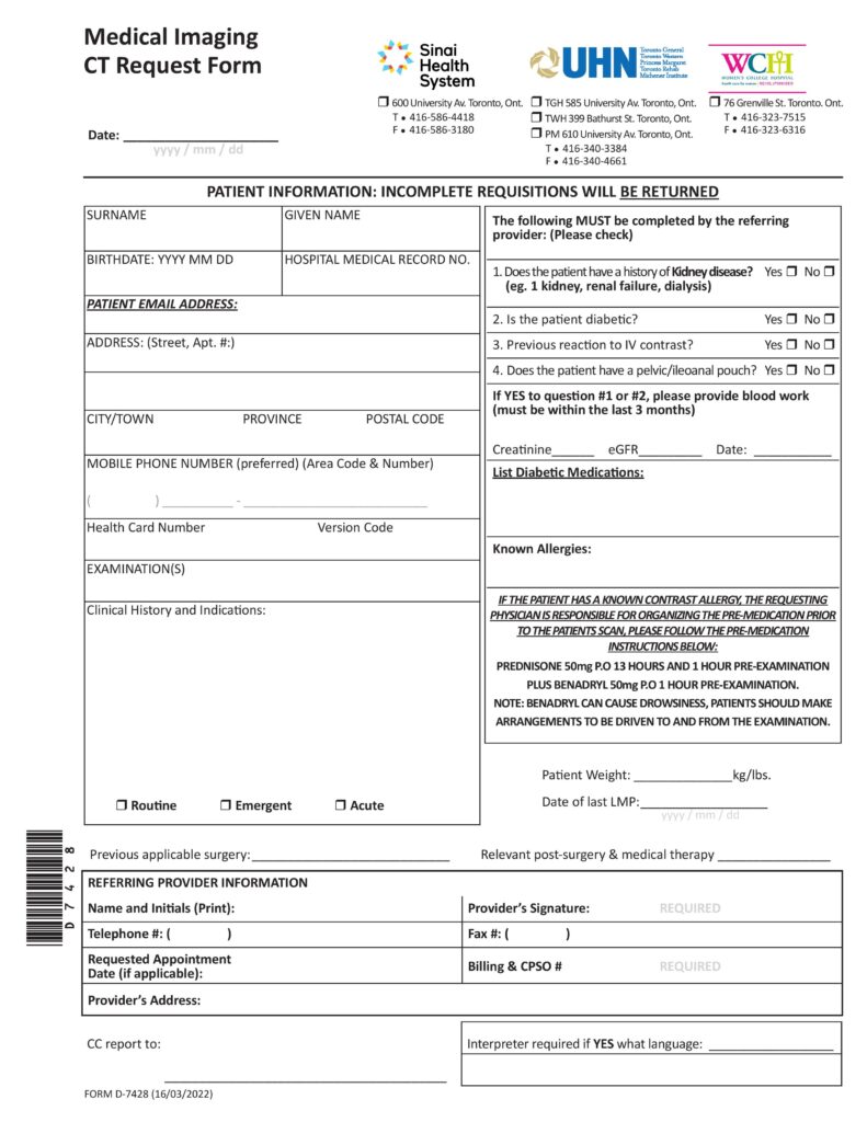 UHN Medical Imaging CT Request Form - World EMR