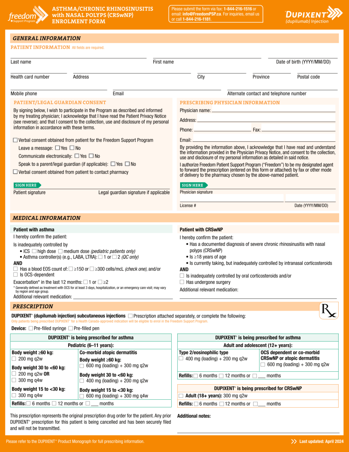 Dupixent (dupilumab) PSP Enrolment Form Asthma CRSwNP EN 2024 World EMR