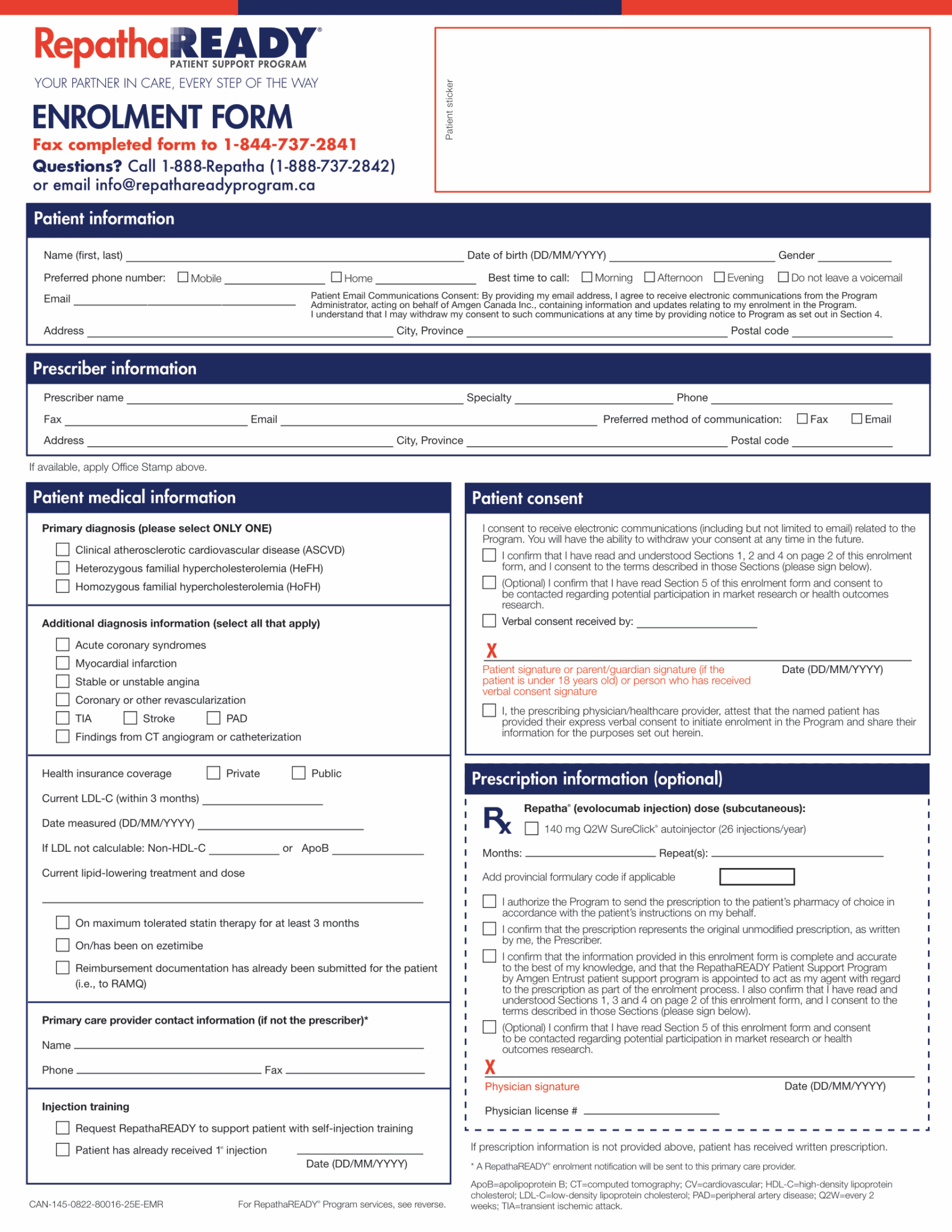 Repatha Injection Patient Information.pdf Repatha (evolocumab) PSP Enrolment Form 2025 - World EMR