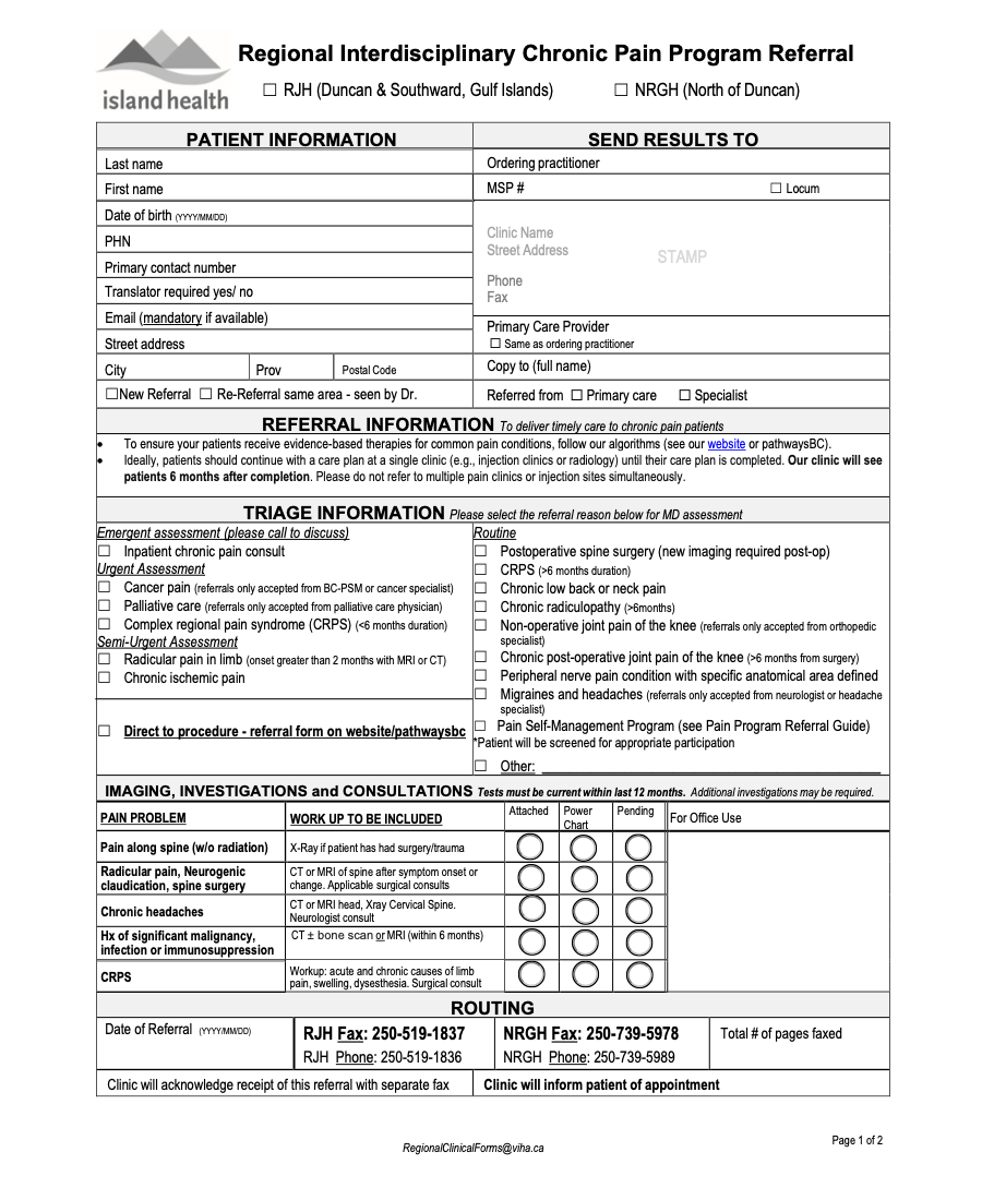VIHA Outpatient Pain Management Referral 2020
