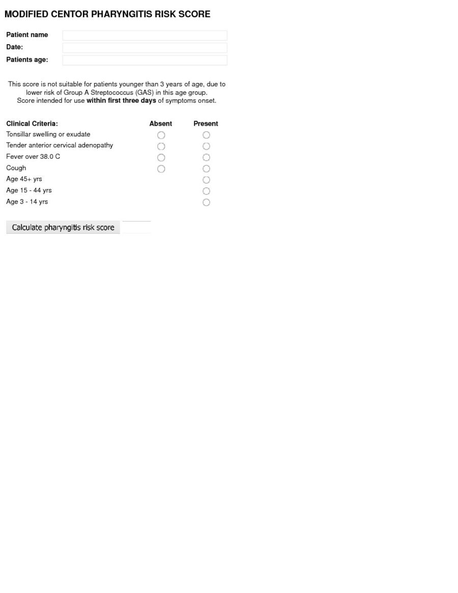 Pharyngitis Risk Score - 2018
