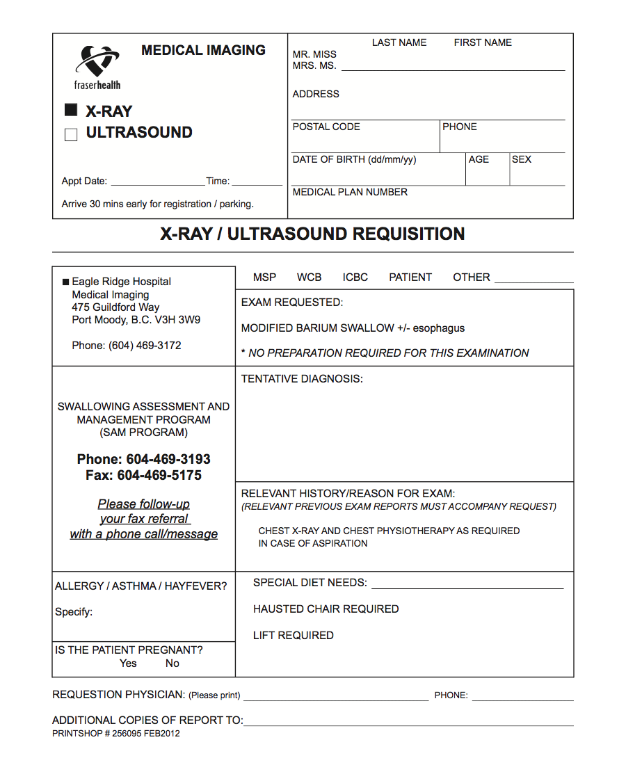 Modified Barium Swallow (MBS) Fraser Health Authority (FHA)