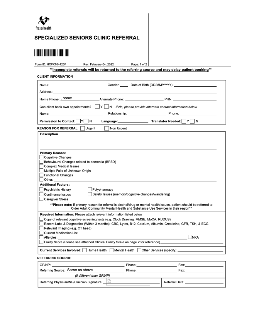 FHA Specialized Seniors Clinic