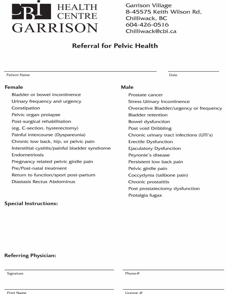 CBI Chilliwack Pelvic Health Referral 2019