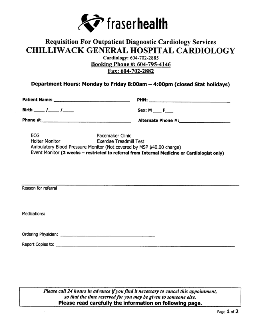 CGH Cardiology Department Referral eForm 2018