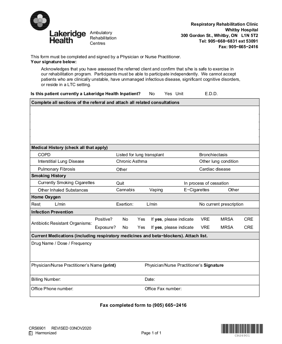 Lakeridge Respiratory Rehabilitation eForm