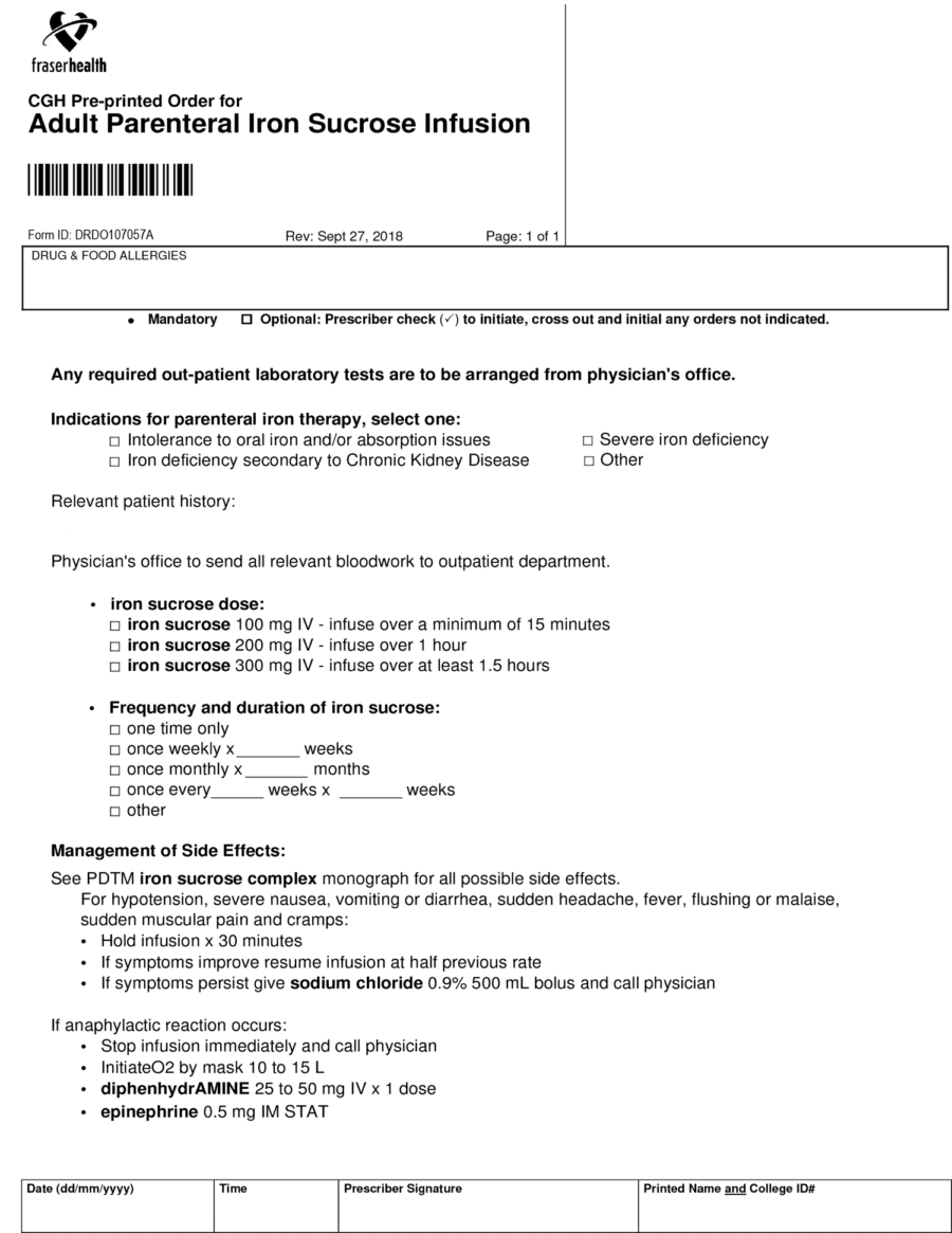CGH Iron Infusion Order