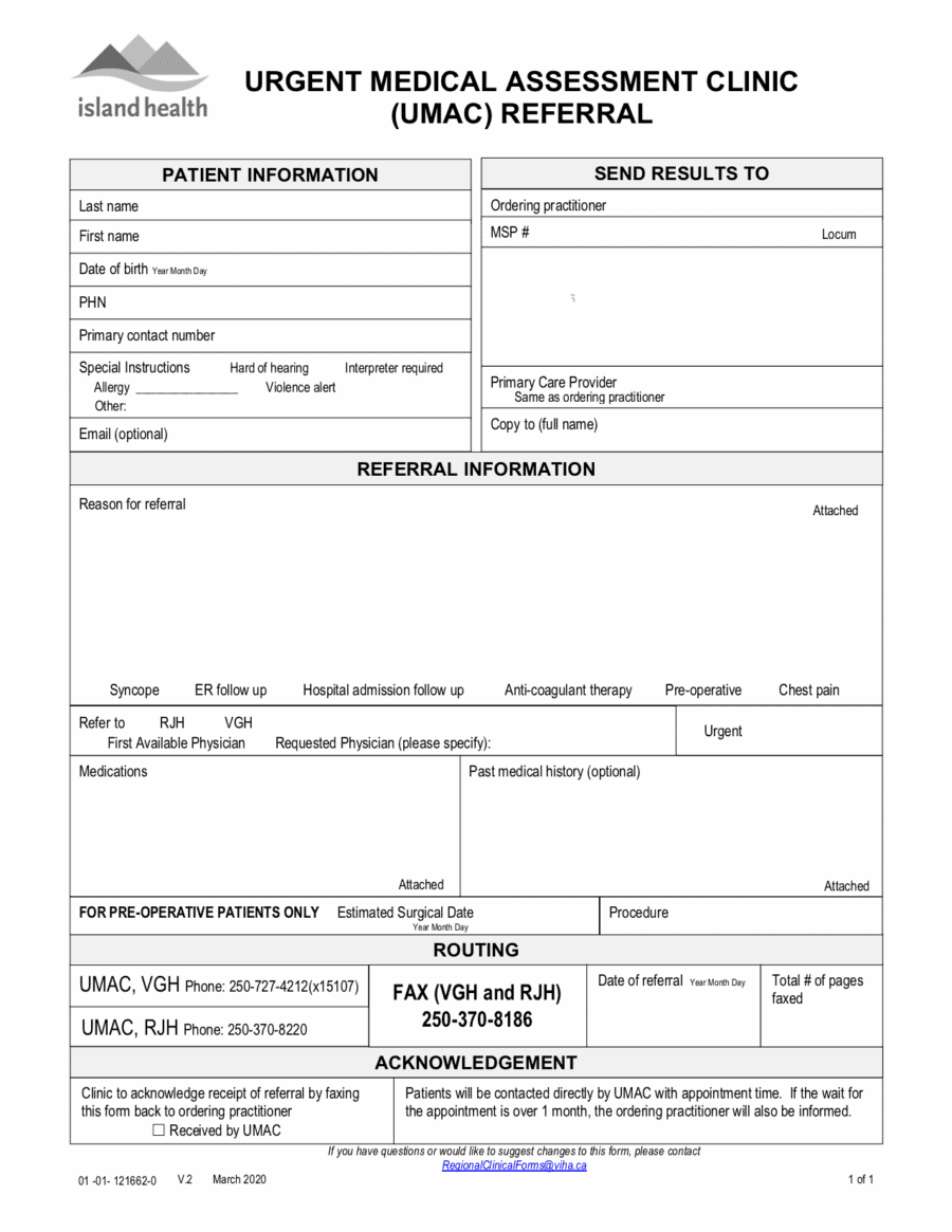 VIHA Urgent Medical Assessment Clinic Referral 2020