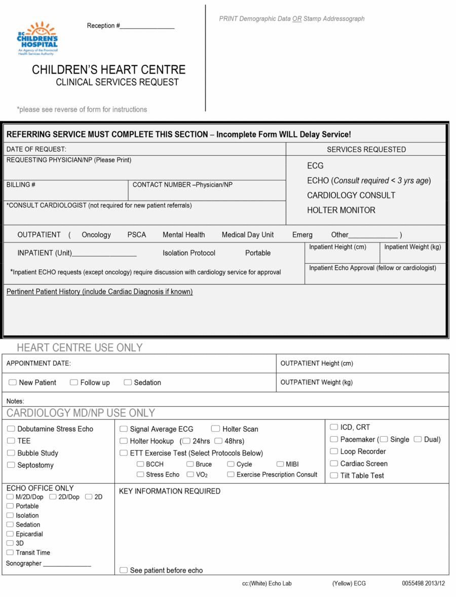 BC Children's Hospital Children’s Heart Centre Clinical Services Request