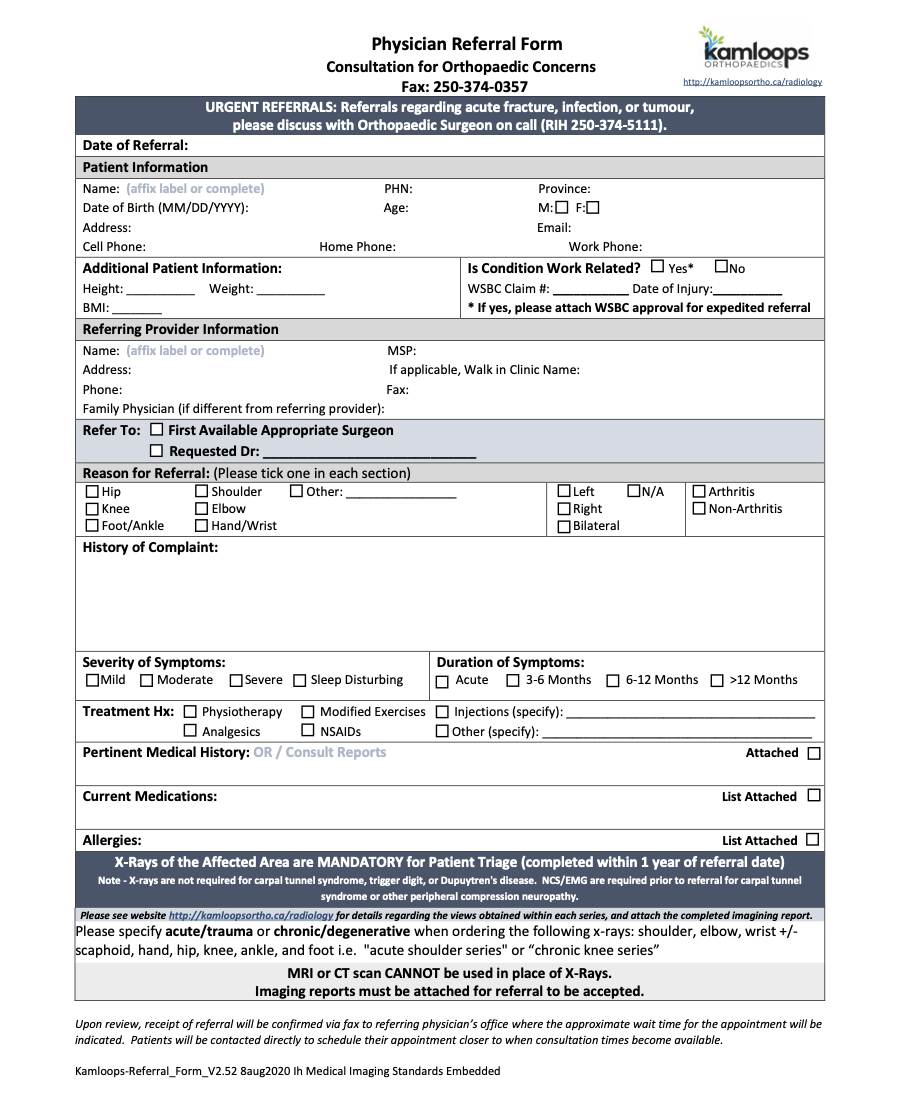 Kamloops Orthopaedic Surgeons Referral eForm