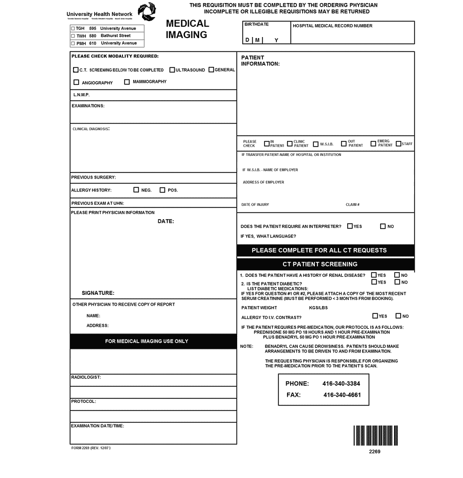 University Health Network Medical Imaging eForm