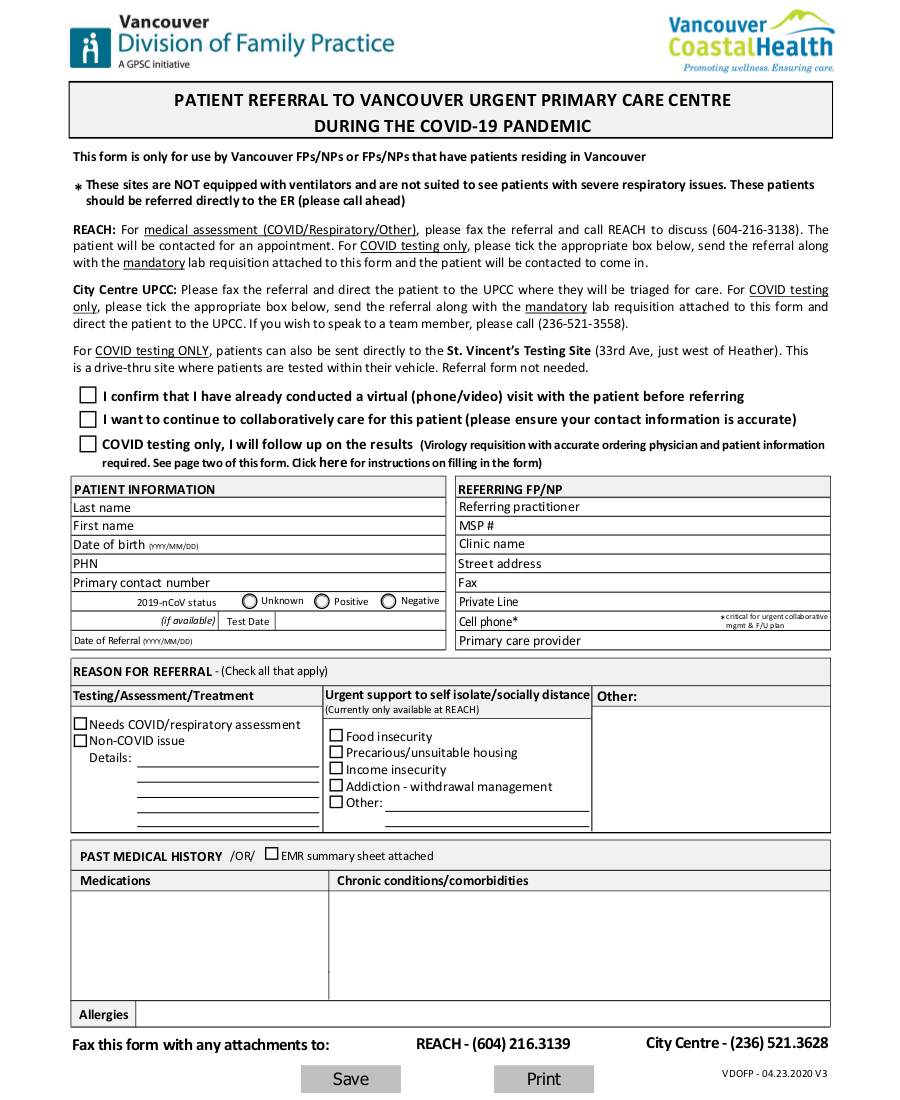 Vancouver Division UPCC COVID referral eForm