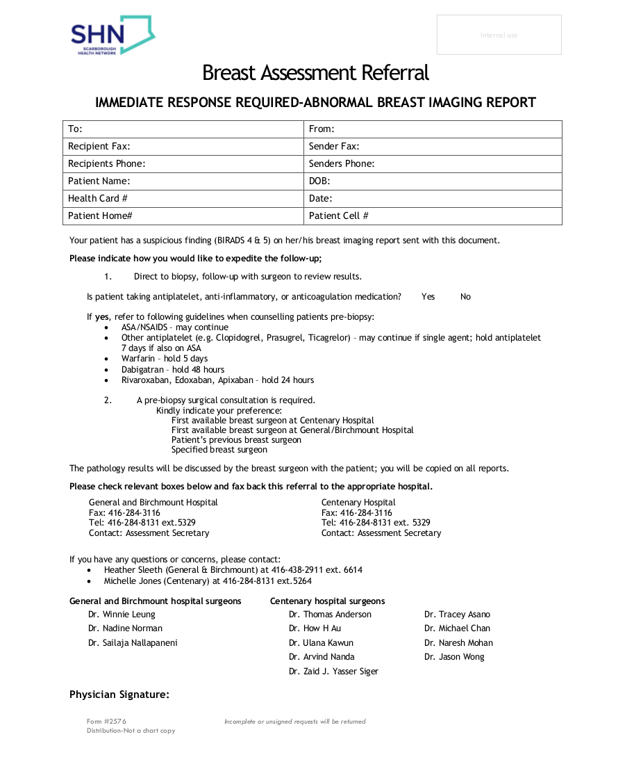 Scarborough Health Network ( SHN ) Immediate Response Breast Imaging