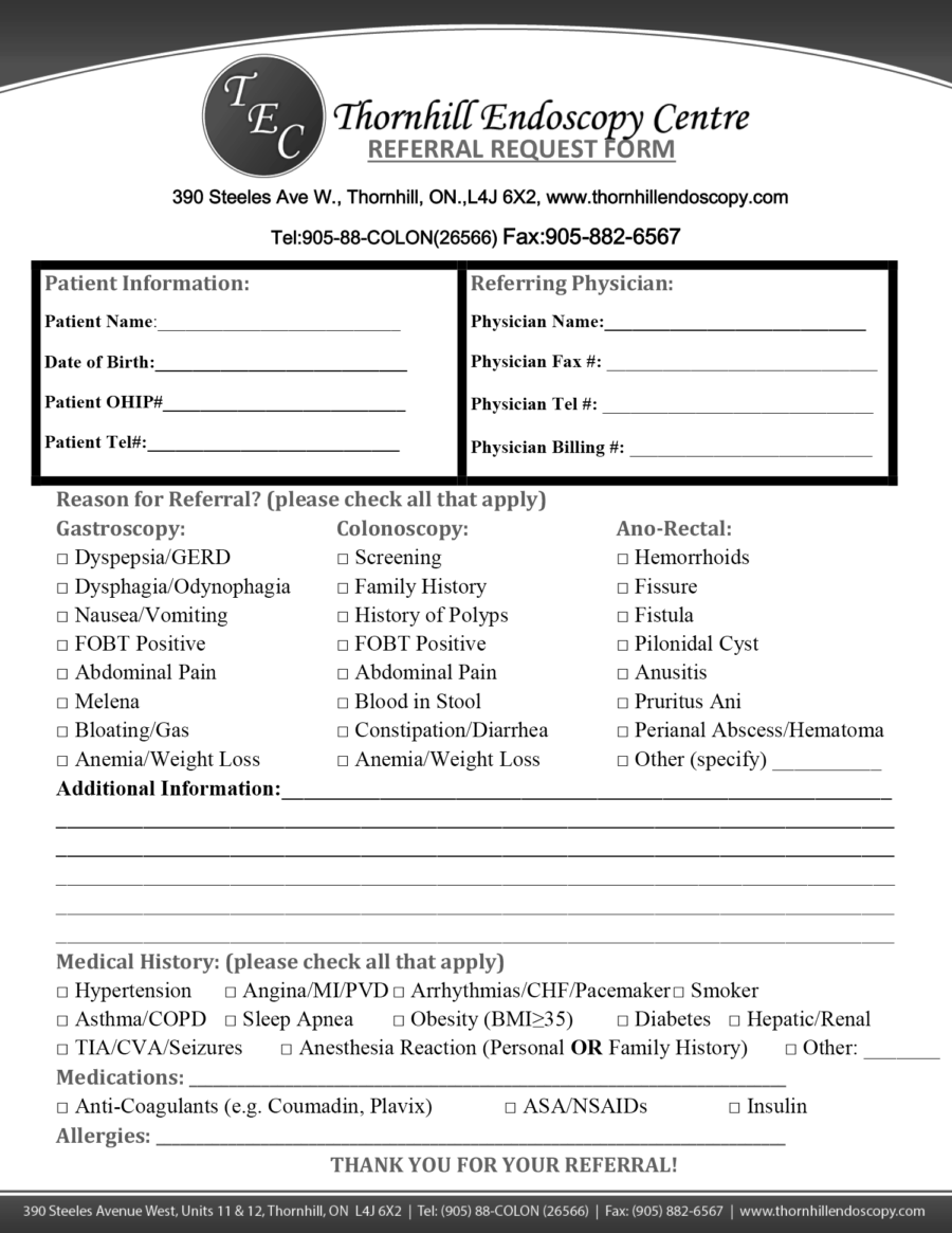 Thornhill Endoscopy Clinic Referral eForm