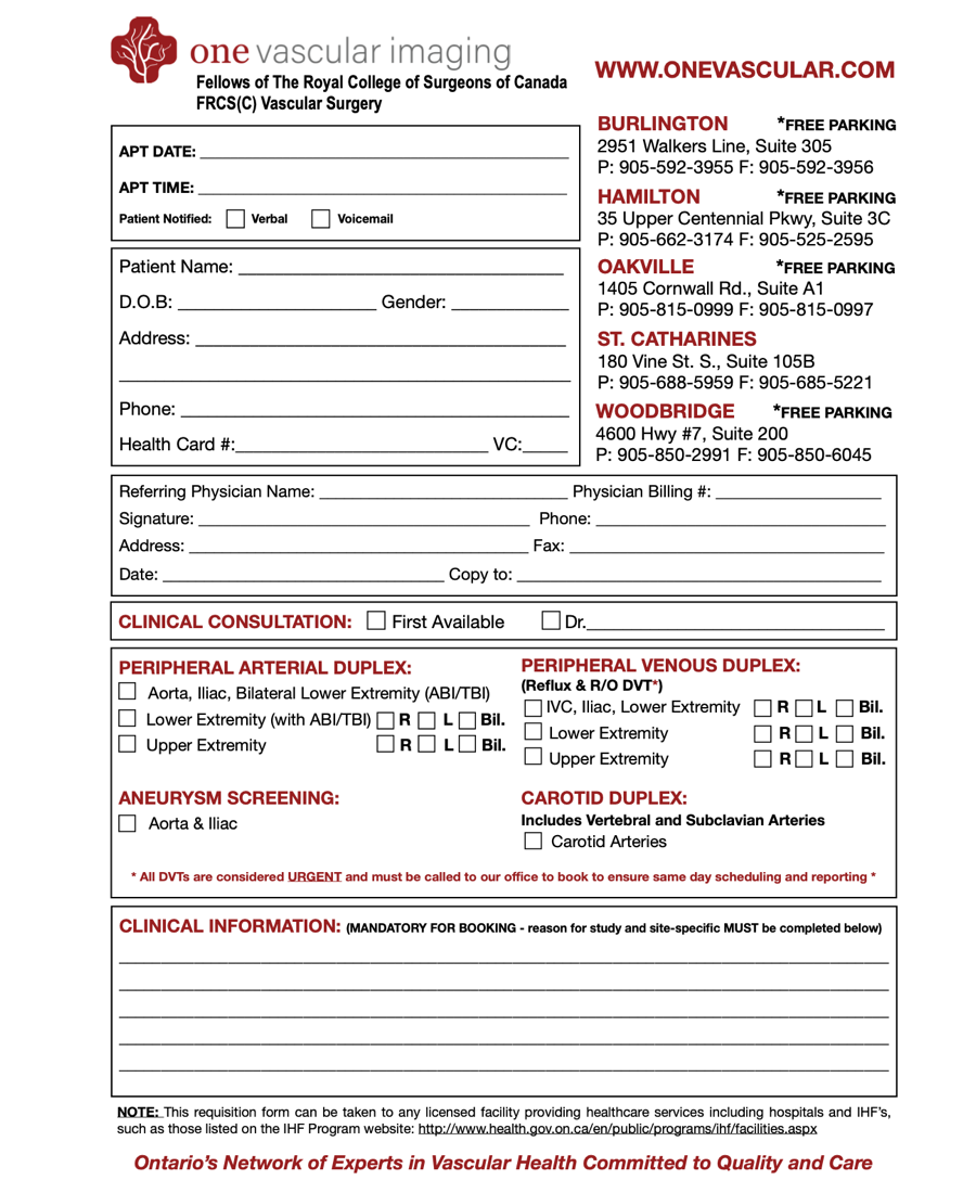 One Vascular Imaging referral eForm