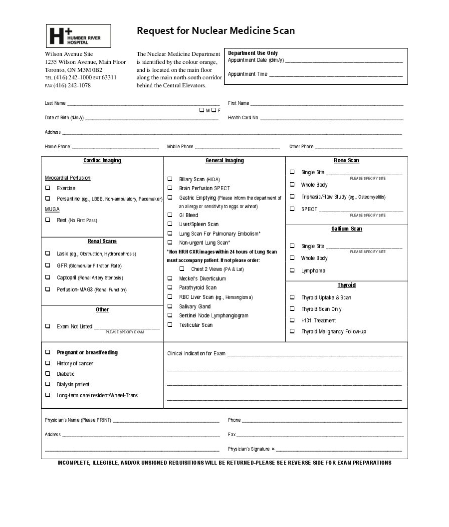 Humber River Hospital Request for Nuclear Medicine Scan