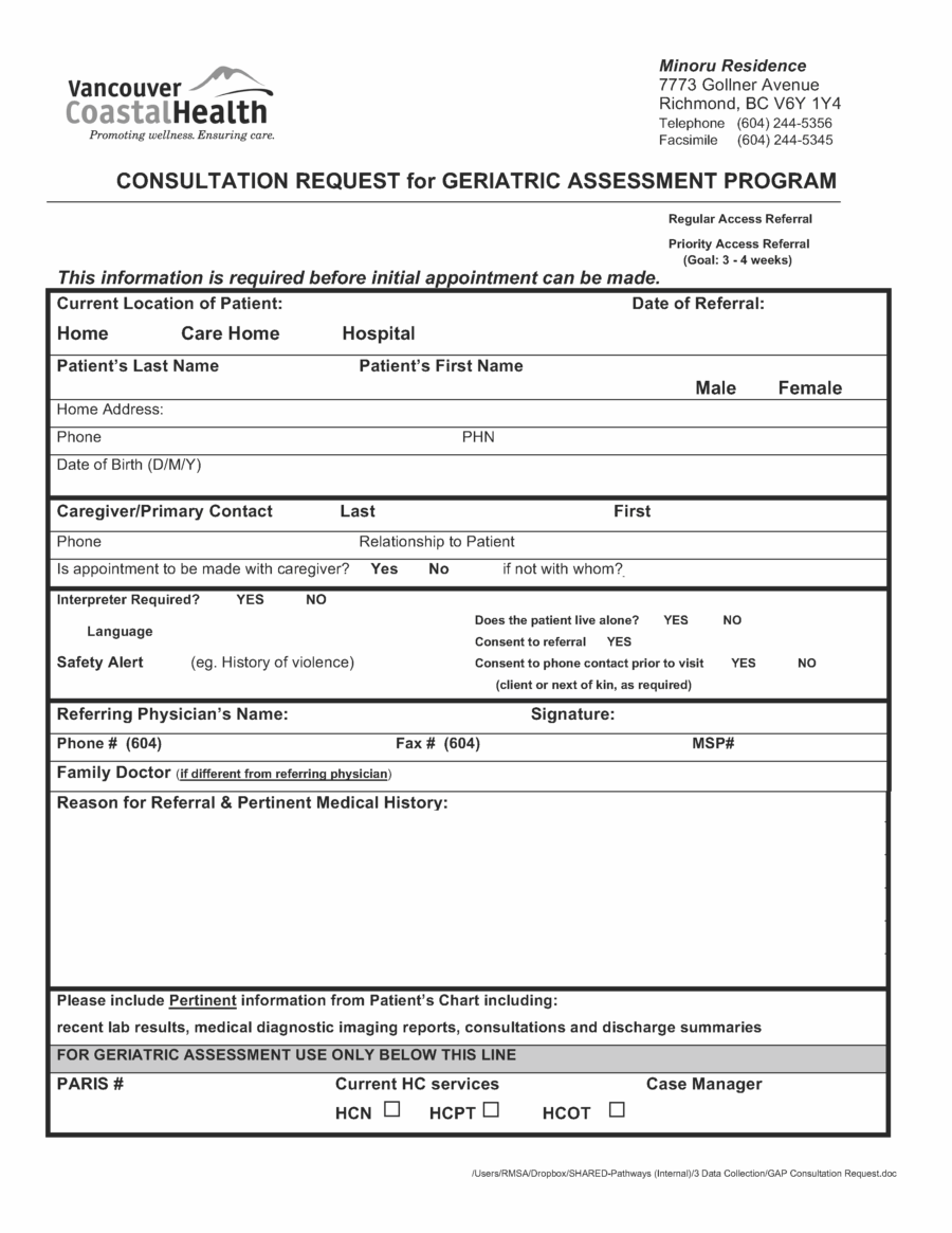 Richmond Geriatric Assessment Program eform