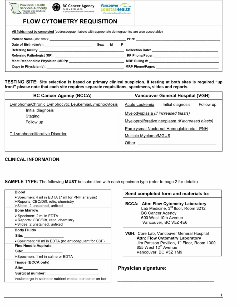BCCA VGH Flow Cytometry Requisition 2018