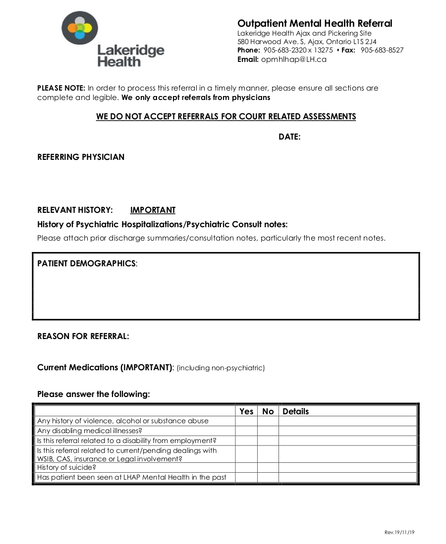 Lakeridge Health Outpatient Mental Health Referral