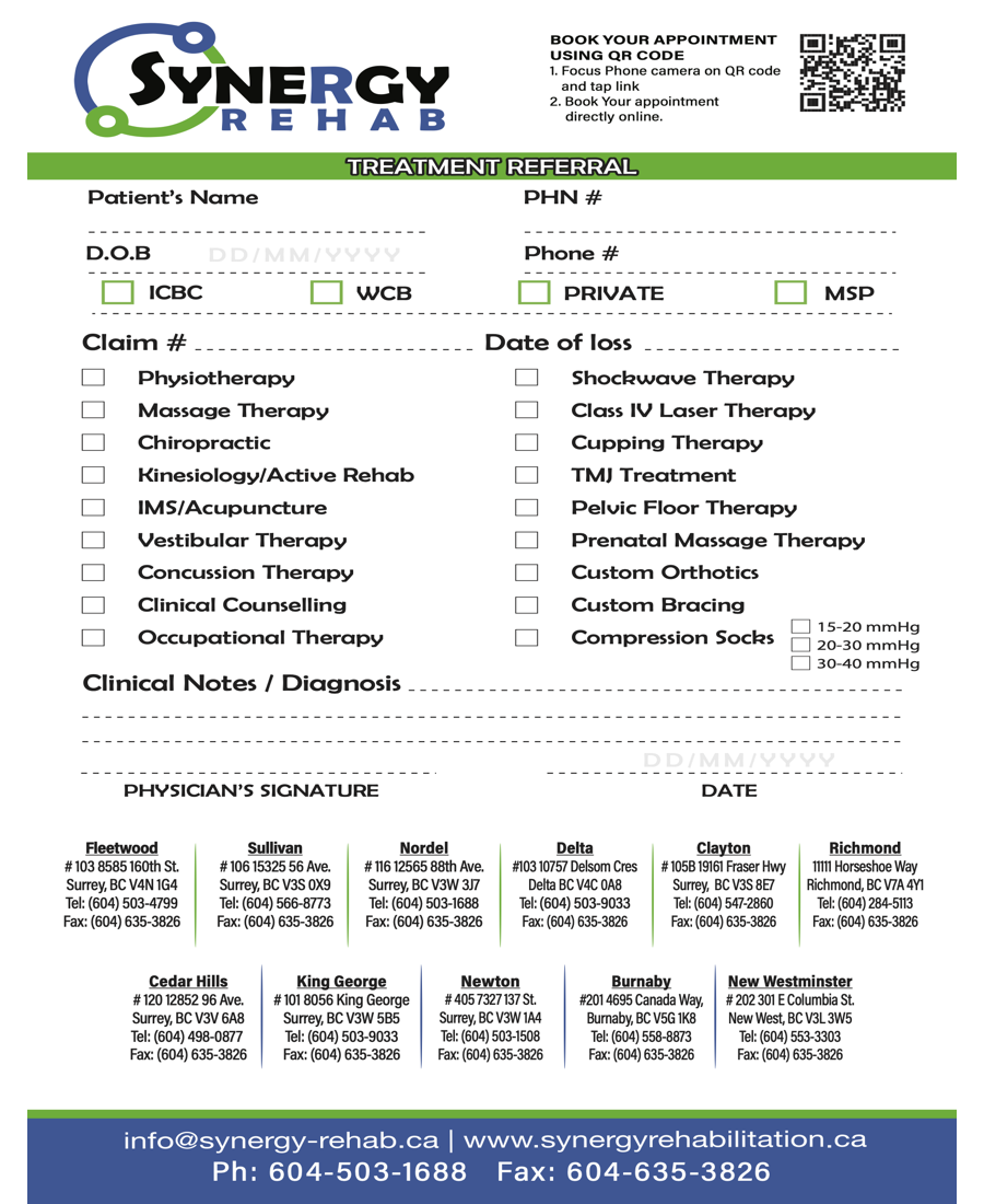 Synergy Rehabilitation Referral Form