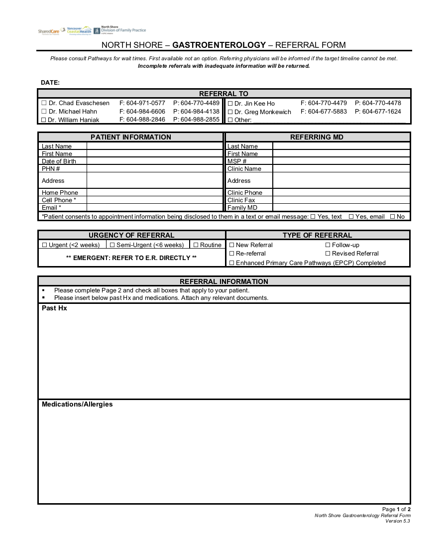 North Shore Gastroenterology Referral eForm 2019