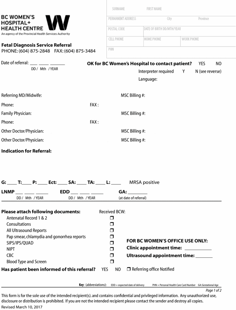 BCWH Fetal Diagnostics referral eForm 2020