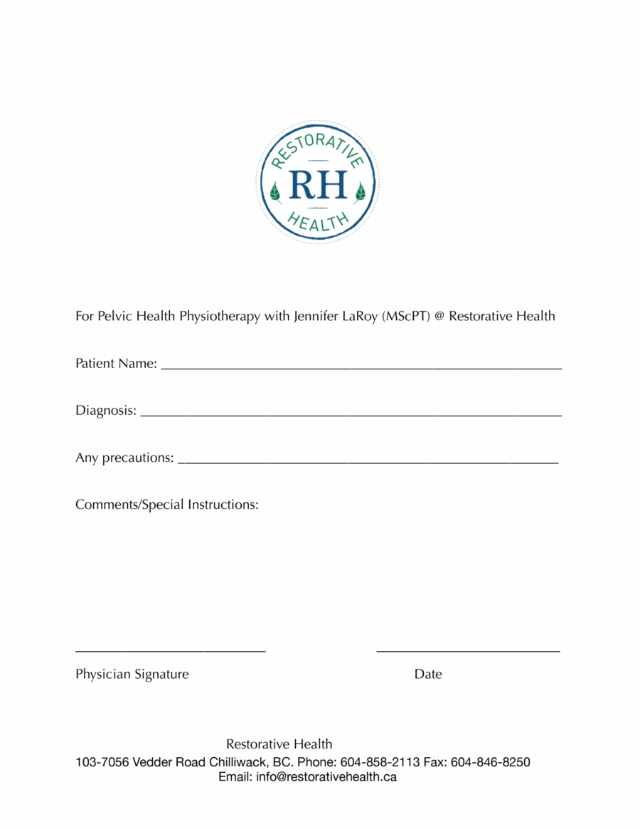 Restorative Health Pelvic Health Physiotherapy Referral eForm