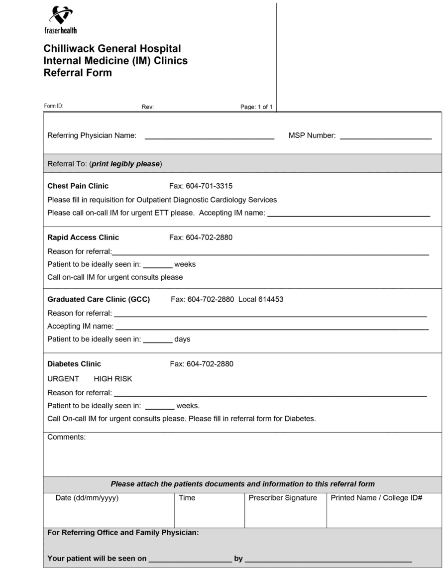 Chilliwack General Hospital Internal Medicine Clinics Referral 2020