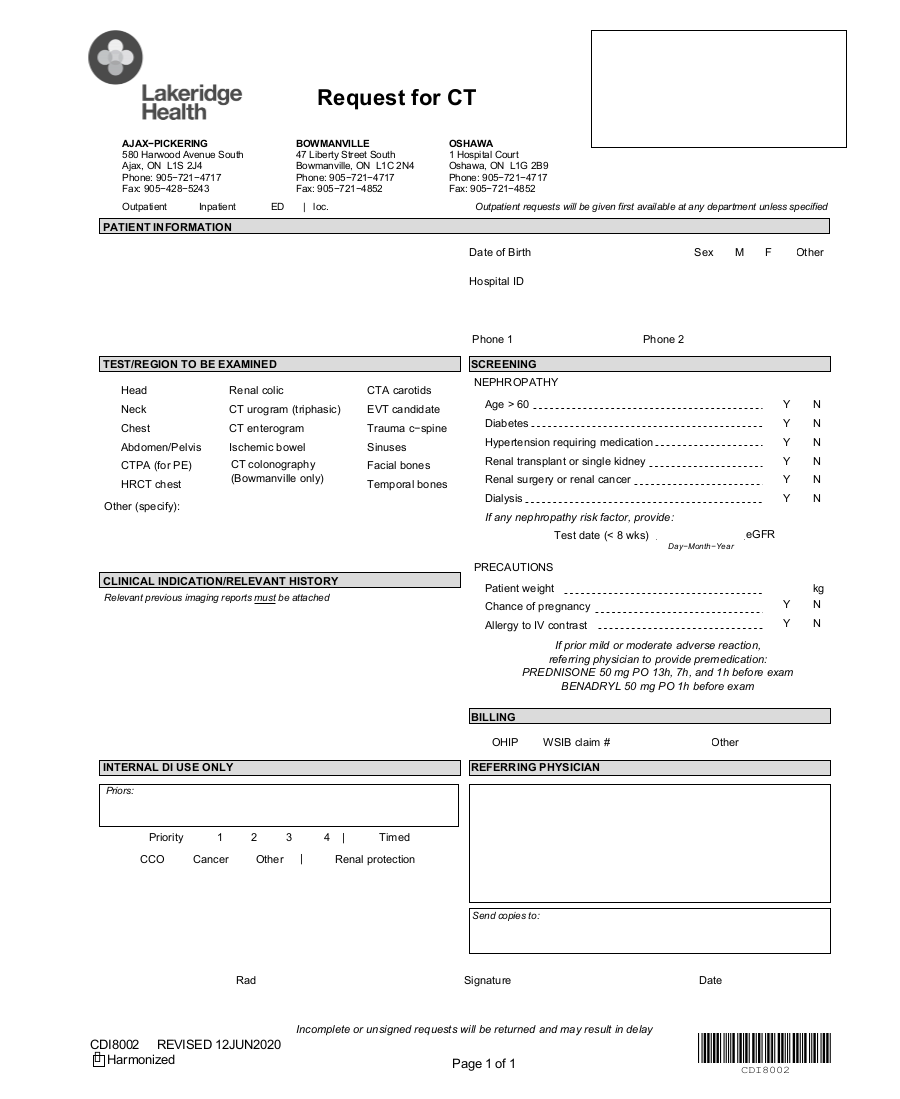 Lakeridge Health CT Requisitions