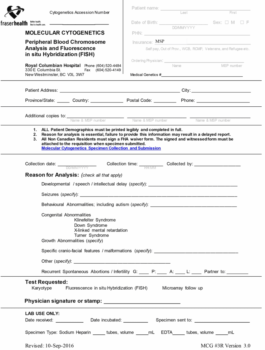 Peripheral_Blood_Chromosome_Analysis_and_FISH 2018 Fraser Health Referral eFrom