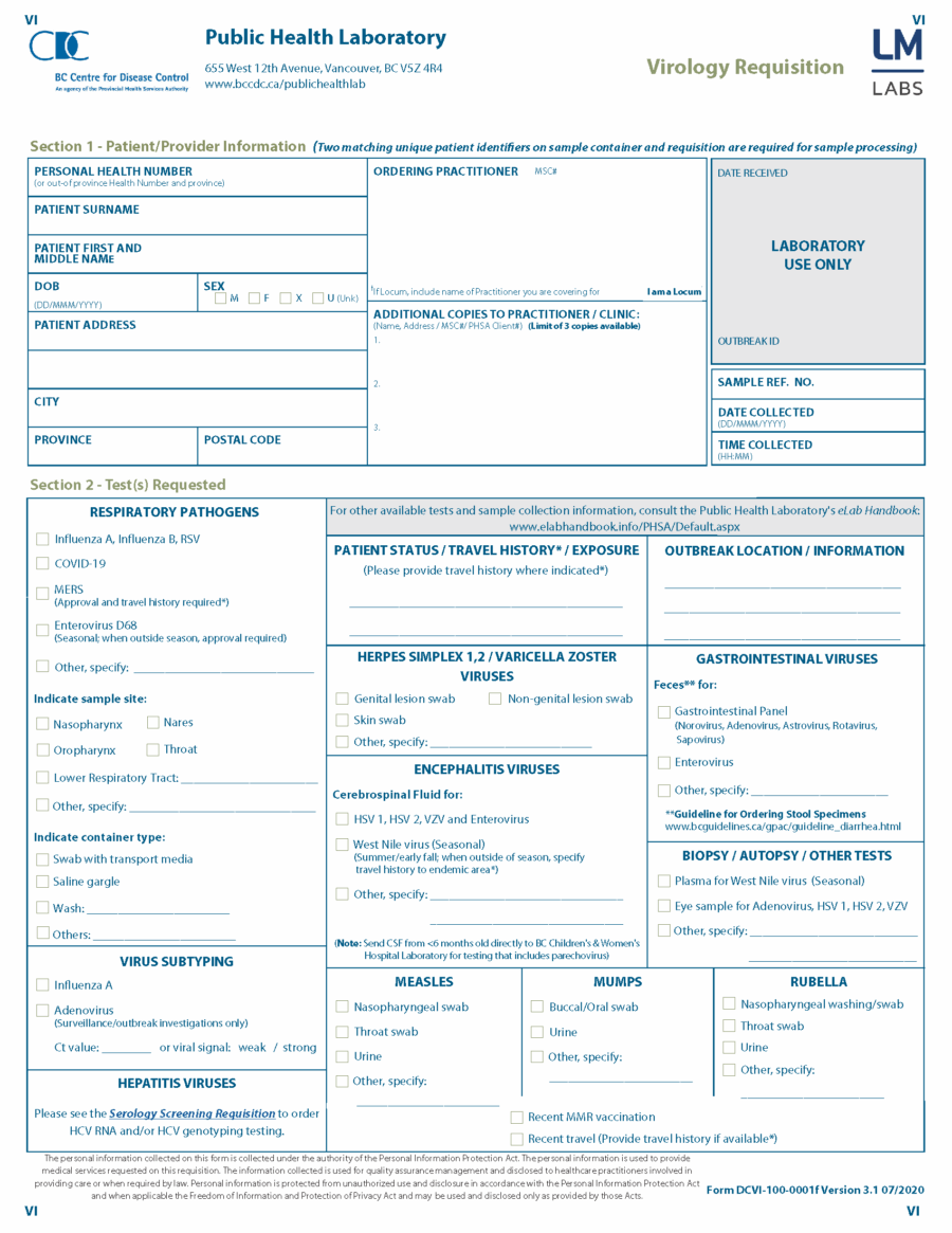 BC CDC Virology Requisition