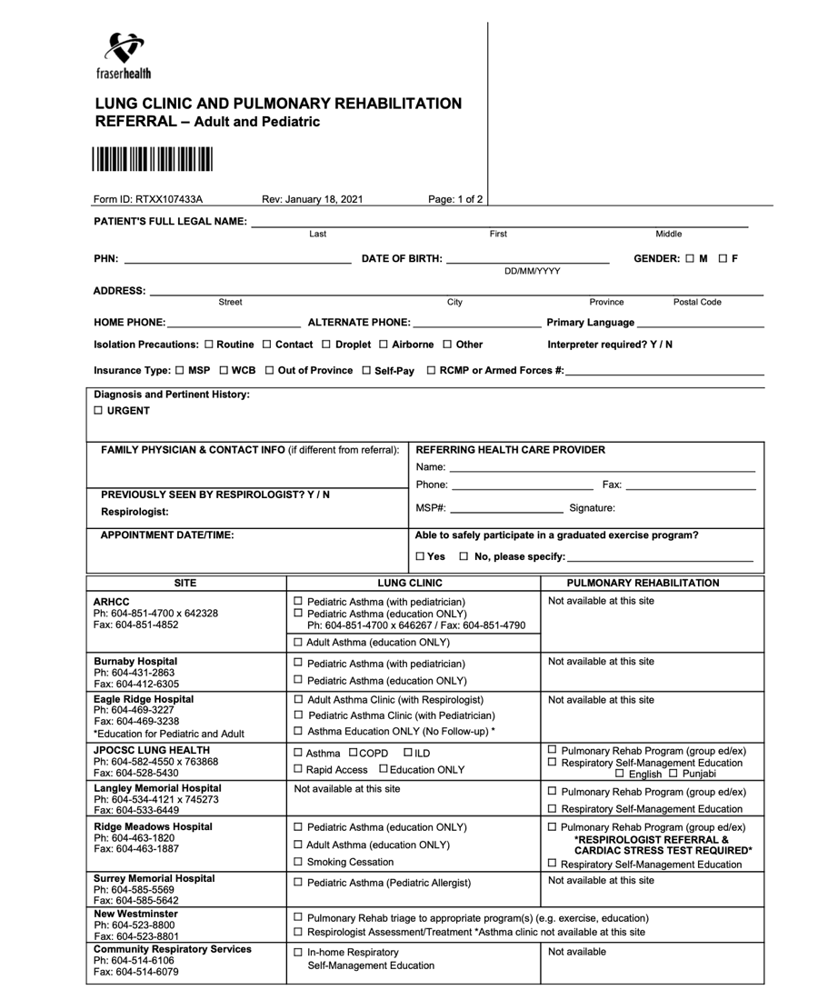 FHA Lung Clinic and Pulmonary Rehabilitation Referral: V7_Feb1_2021