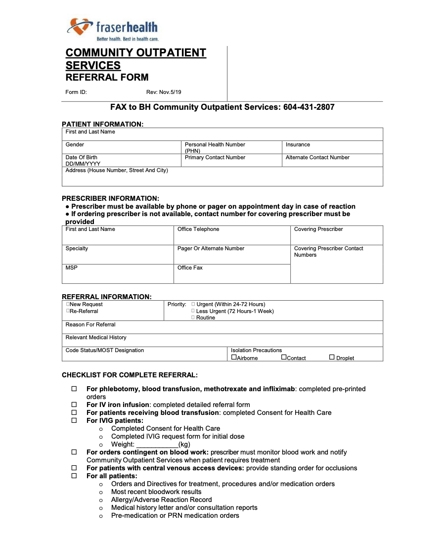 Burnaby Iron Infusion Order 2020