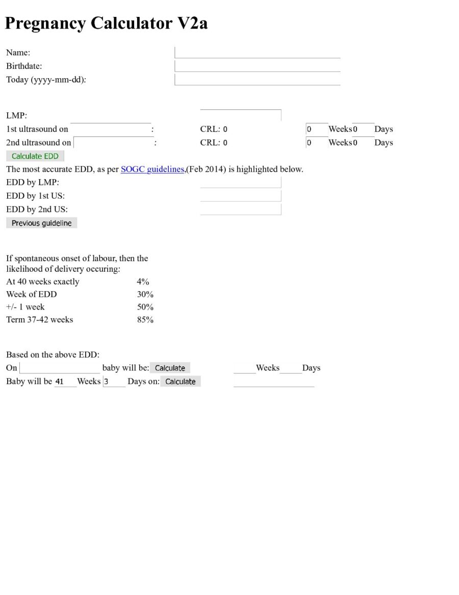 Stand Alone Pregnancy Calculator