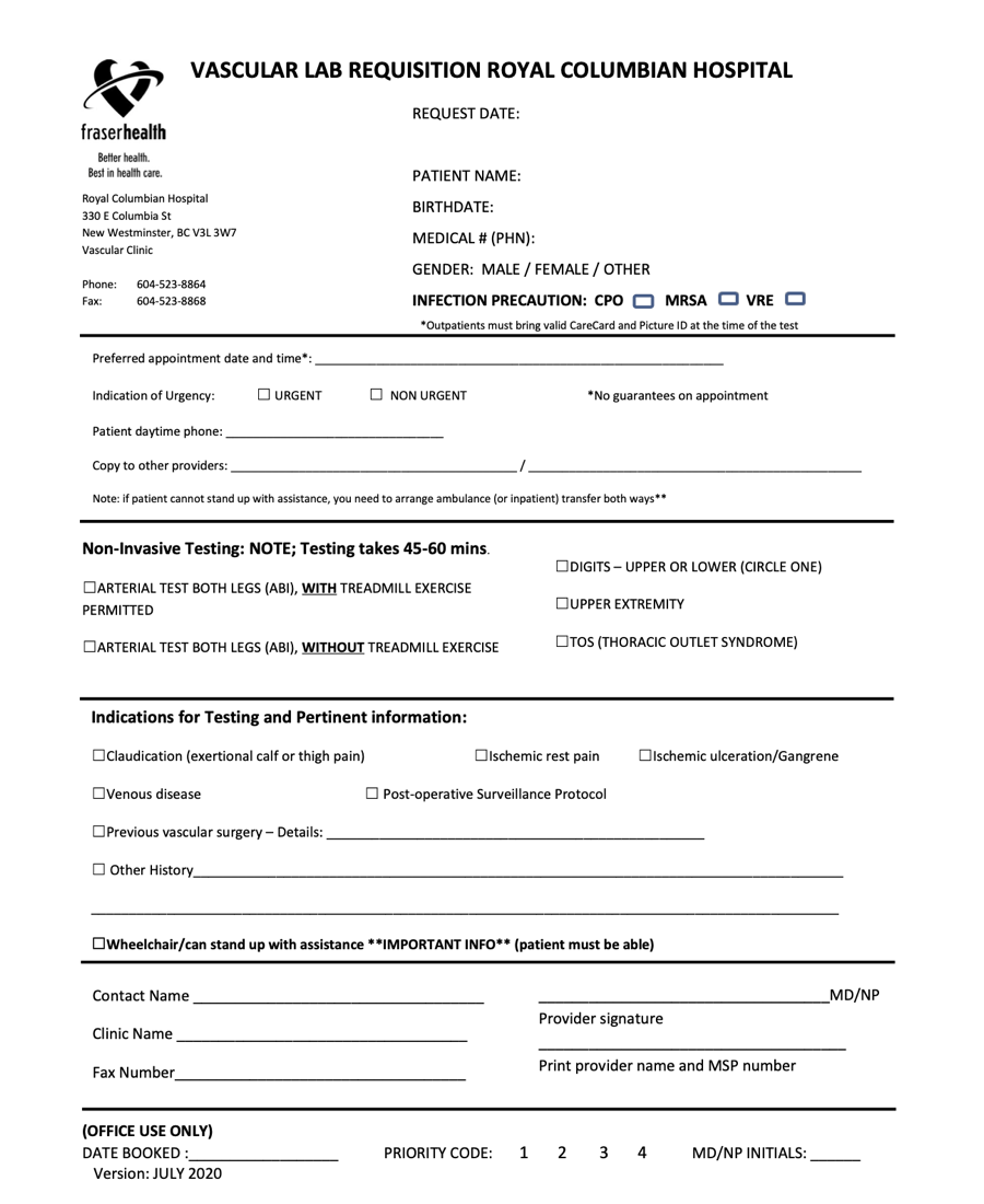 FHA RCH Vascular Lab Requisition - January 2021