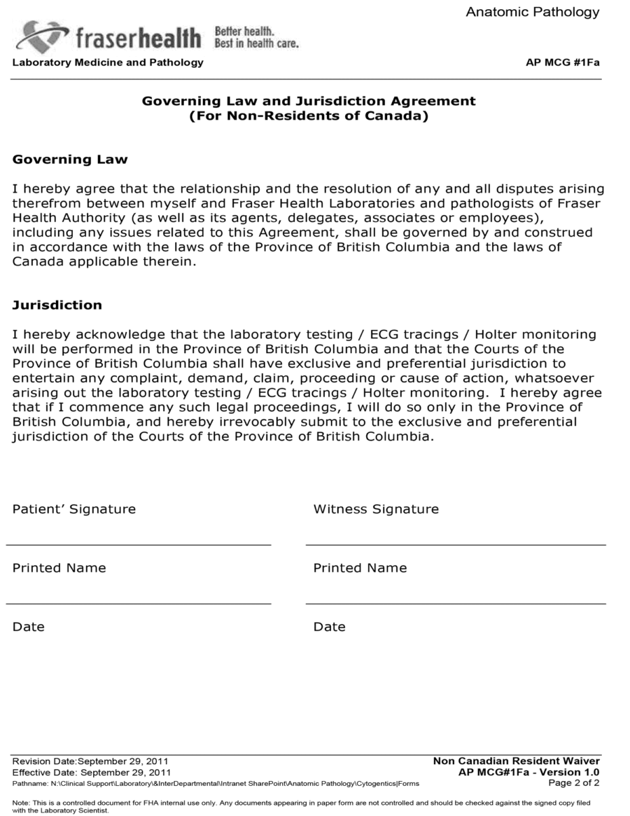 Fraser Health Non-Resident Waiver