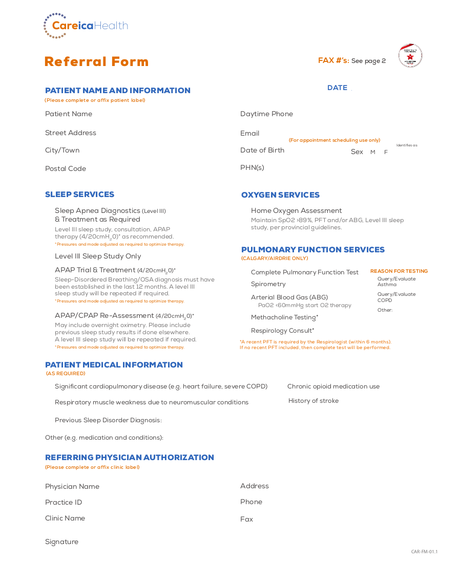 Careica Health Referral eFrom 2019