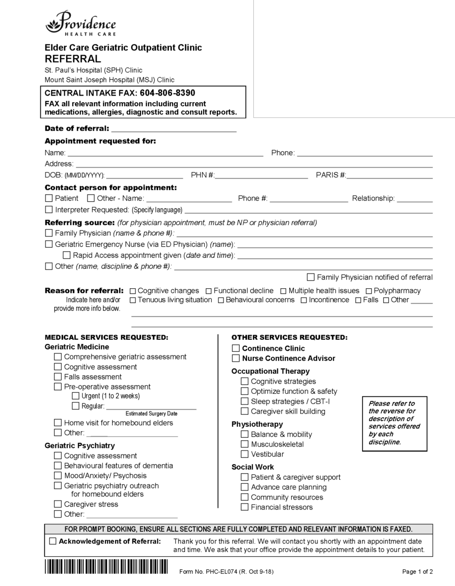 PHC Geriatric Clinic Referral eForm