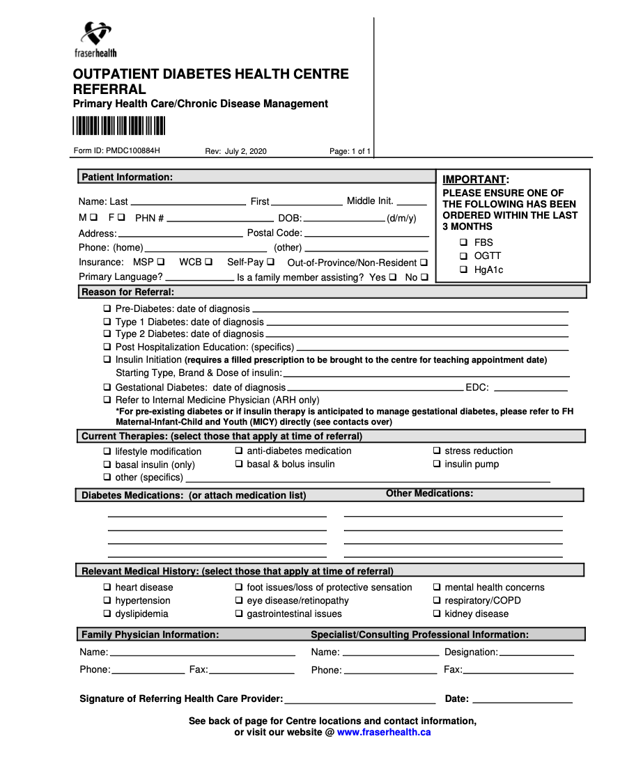 FHA Outpatient Diabetes referral eForm July 2020
