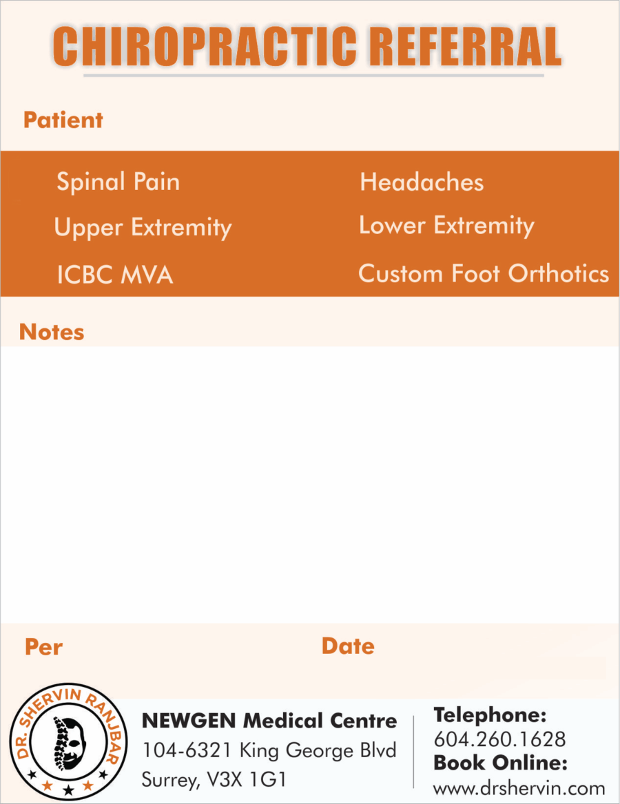 Chiropractic Referral for Dr. Shervin Ranjbar NewGen Medical Clinic