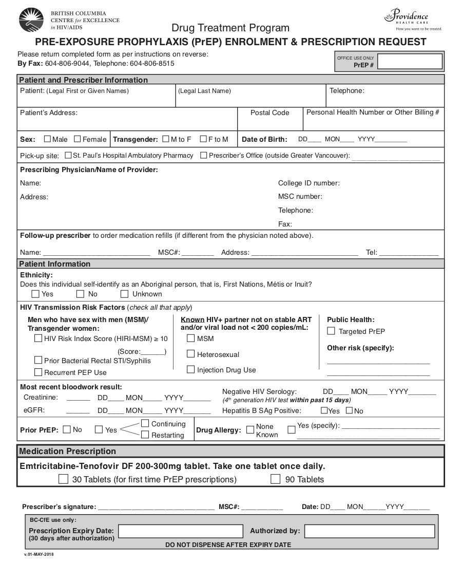 HIV drug request and enrolment forms