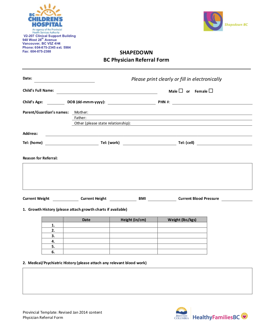 Shapedown BCCH referral form 2018