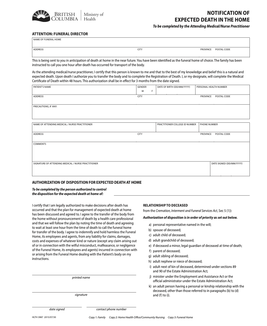 Notification of Expected Death in Home