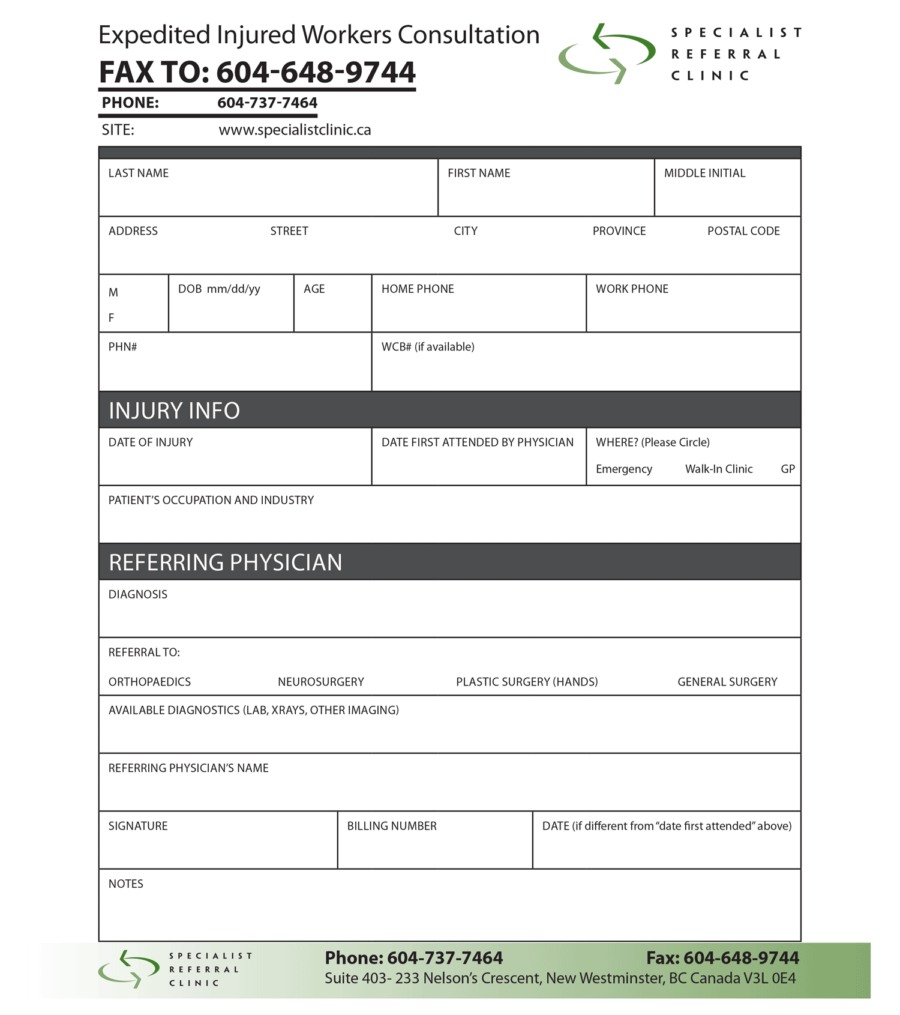 Expedited Injured Workers Clinic Referral eForm