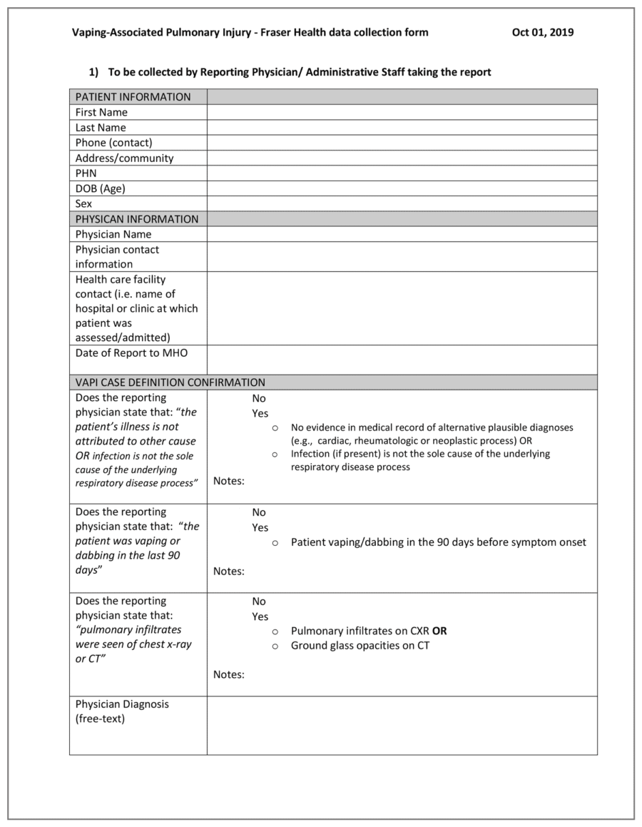 Fraser Health VAPI Reporting Form